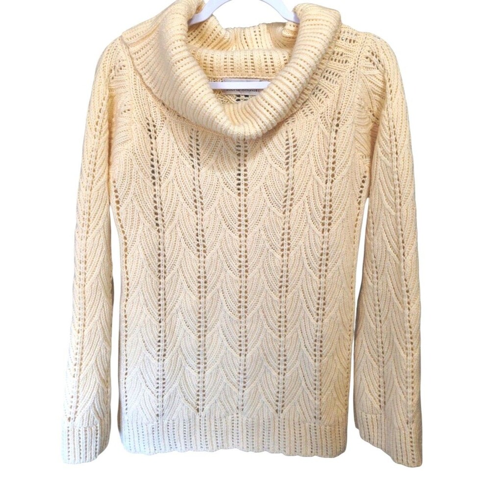 Fisherman Out of Ireland Ivory Cable Knit Cowl Neck Wool Cashmere Sweater Medium